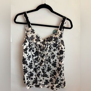 White House Black Market Floral Black and White Women's Top